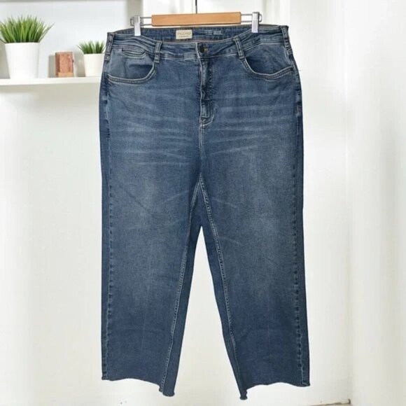 Pilcro Pants - Anthropologie - Pilcro Medium Wash Button Straight Wide Leg - Raw Hem 18 W